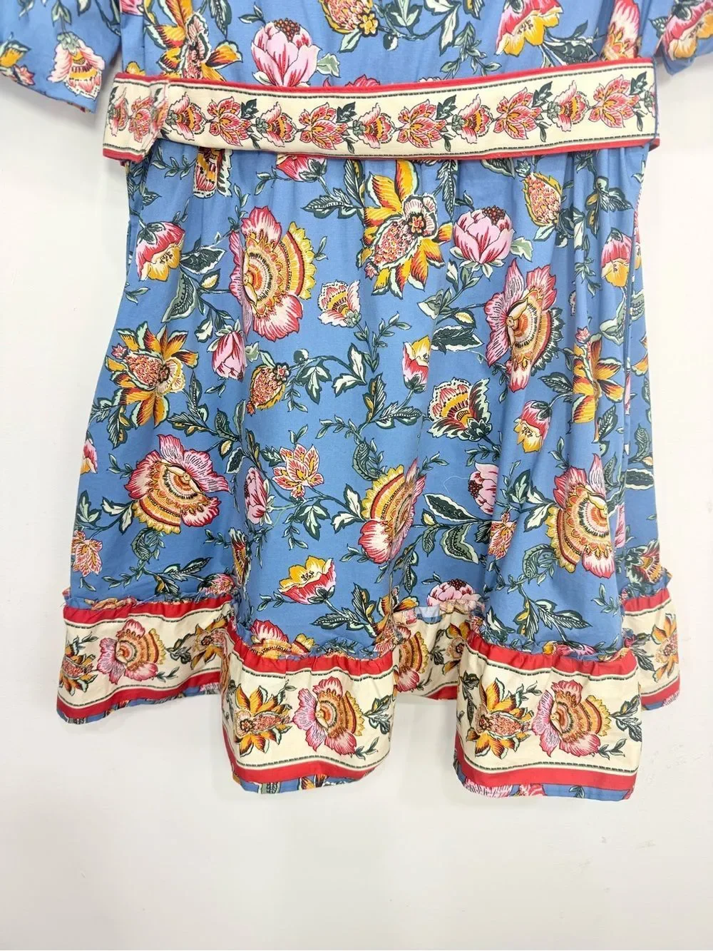 Joie Blue Pink Floral Print Complimentary Hem Puff Sleeve A Line Mini Dress NEW